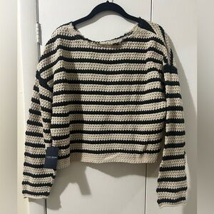 Lucky Brand Striped Black and Cream Knit Sweater